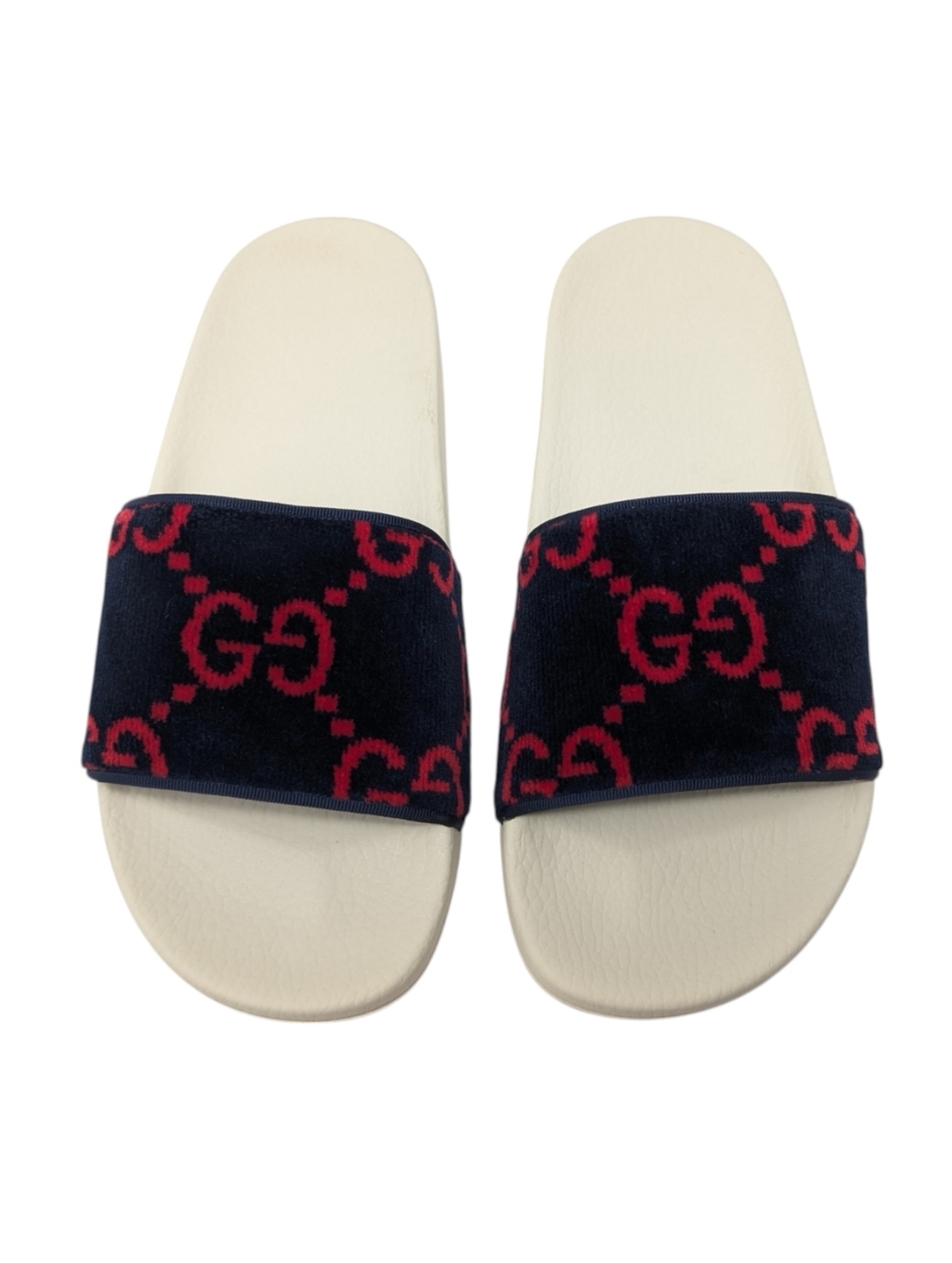 Gucci Navy/Red Monogram Terry Cloth Velvet Slide Sandals Size EU 41